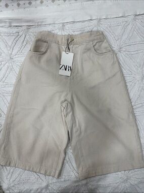ZARA Beige Wide-Leg Bermuda Shorts